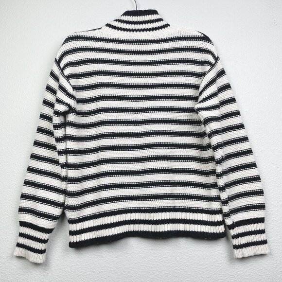 J.Crew Women's Medium Cable-Knit Mockneck Pullover Sweater Stripe Jewel Buttons - Picture 15 of 16